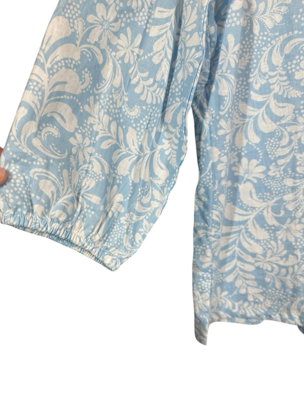 CORAL BAY Women's XL Blue & White Tropical Floral Print Linen Blend Tunic - Picture 6 of 8